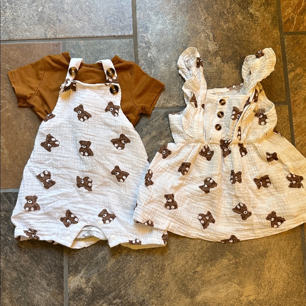 Matching bear outfit for boy/girl twins - SHEIN 3-6 months
